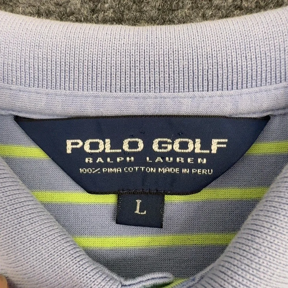 Polo Golf Ralph Lauren Polo Shirt Mens L Blue Cotton Striped Short Sleeve Preppy